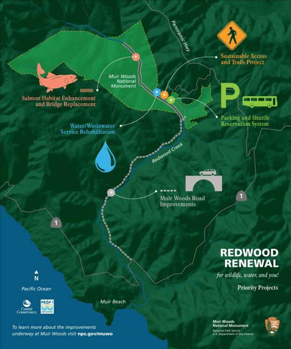 A map of the National Park Service's Redwood Renewal project in Muir Woods National Monument. (Provided by the National Park Service)